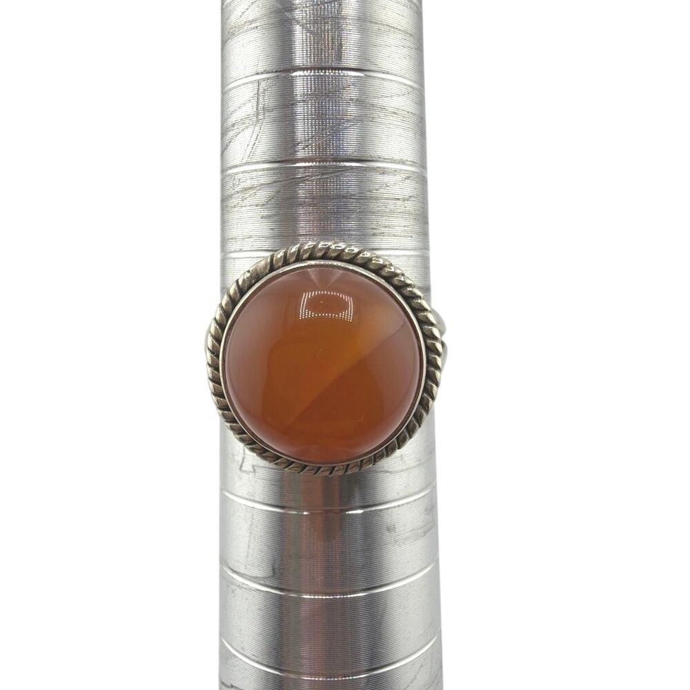 925 Sterling Silver Carnelian Twisted Rope Bezel Artisan Ring Size 8
